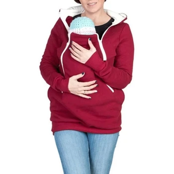 Свитер для мамы-Кенгуру 2023 Зимняя хлопчатобумажная одежда для беременных с длинным рукавом, Женская одежда для беременных с капюшоном, толстовки для беременных