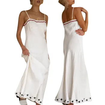 Женское длинное платье на бретельках, трапециевидное платье без рукавов со звездным принтом, вечернее платье для коктейля, ночной клуб, пляжный сарафан, Vestidos