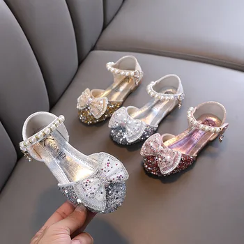 2023 Новые кожаные туфли для детских вечеринок в стиле принцессы с бантом и бриллиантами для девочек