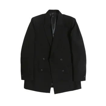 Мужские черные повседневные блейзеры в стиле ретро цвета Хаки, двубортная куртка на весну-осень