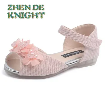 Новые летние детские сандалии для девочек, обувь принцессы с рыбьим ртом и жемчужным цветком, танцевальная обувь на мягкой подошве для маленьких девочек