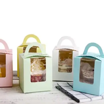10 шт. Одноразовые коробки для кексов с прозрачным окном, Контейнеры для кексов и выпечки с ручкой
