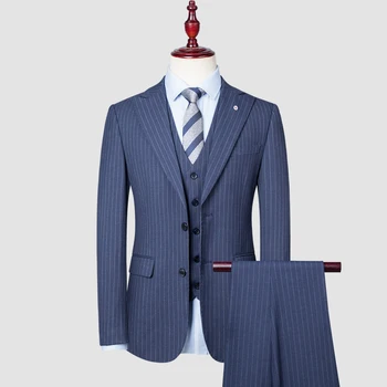 Мужской приталенный деловой костюм (костюм + брюки) в британском стиле, полный мужской костюм для жениха, шаферское платье для джентльменов, элитный комплект из двух предметов